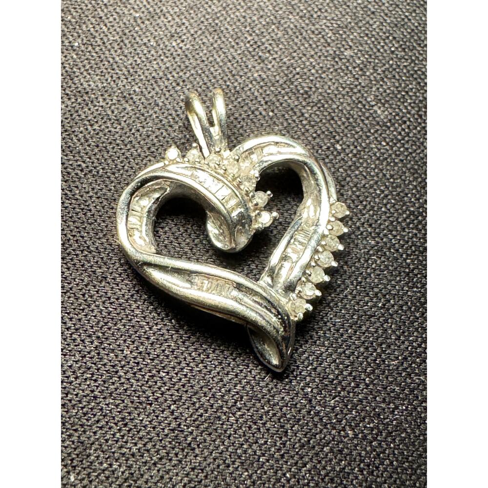 Vintage 10k ZEI White Gold Diamond Heart Pendant